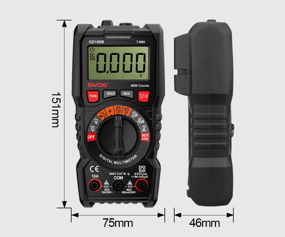GVDA Professional True RMS Multimeter Digitálny automatický rozsah 600 V 10 A...